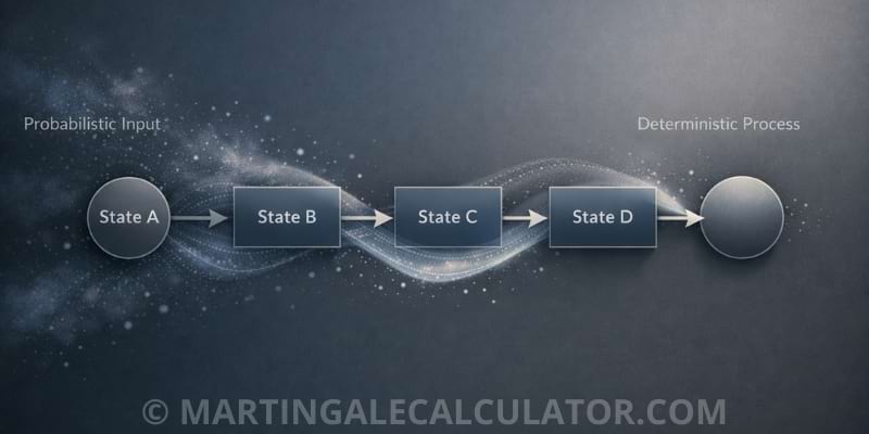 Abstract visualization of a martingale system as a mathematical model with deterministic structure and probabilistic input.